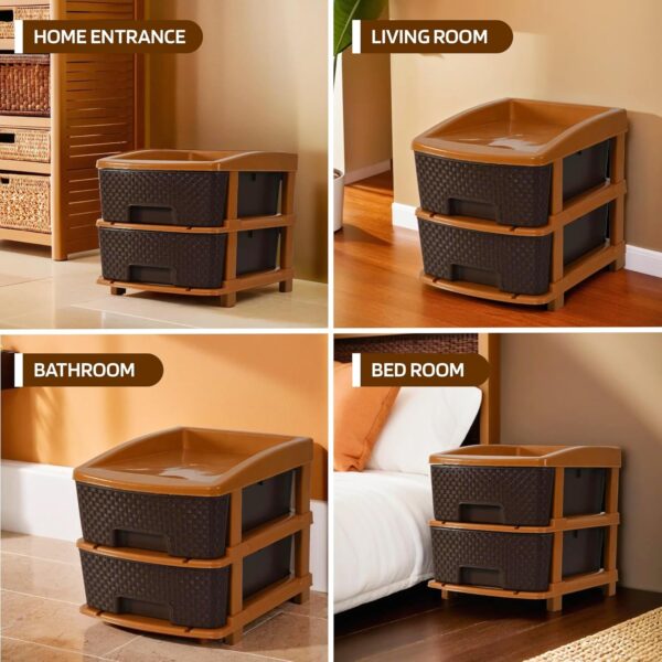 2-Tier Multipurpose Plastic Drawer Storage Organizer (Chocolate Brown) - Image 7