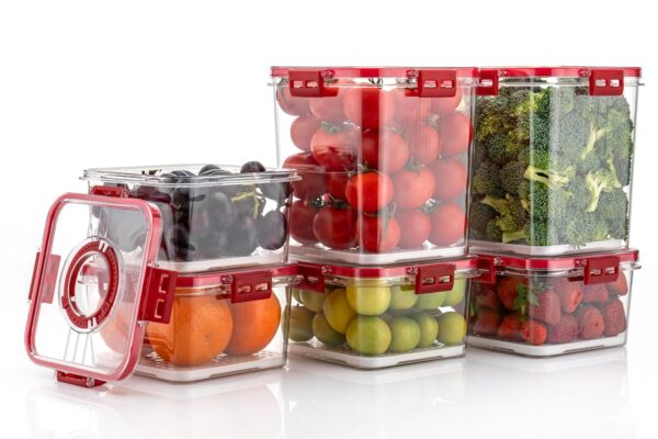 TIME KEEPING CONTAINER 1100ml 4 pcs + 2100ml 2 pcs (pack of 6) RED