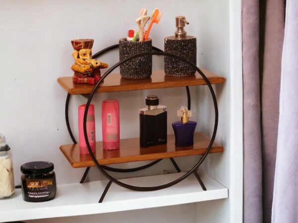 Modern Wooden & Metal 2-Tier Round Shelf
