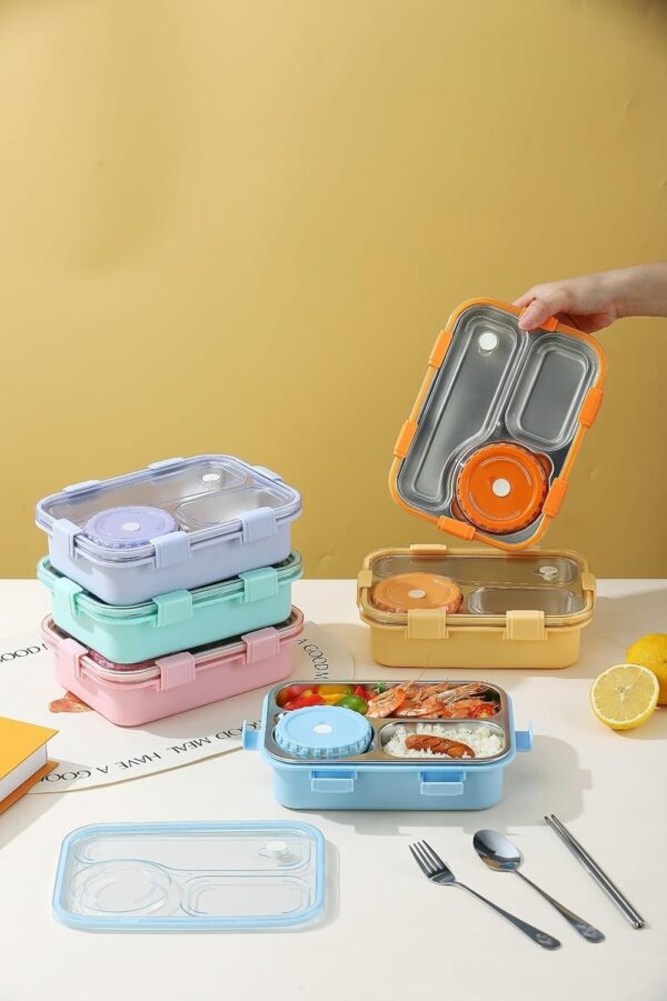 3-Com. Stainless Steel Lunch Box with Cutlery & Soup Container – Pink - Image 4