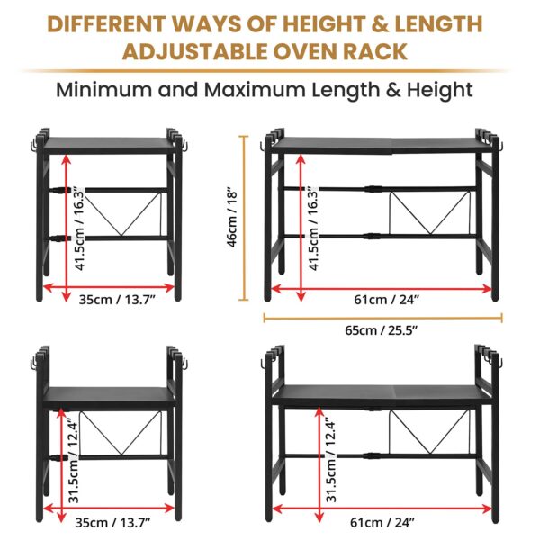 1-Tier Microwave Oven Rack with Storage Shelf and Hooks-Black - Image 2