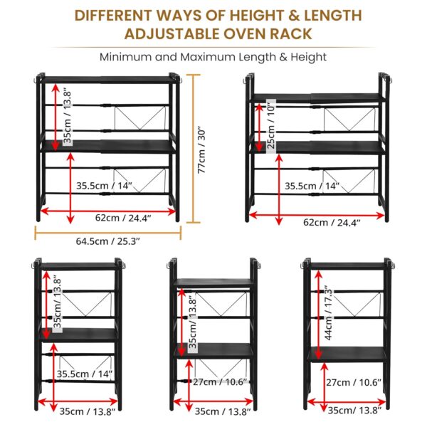 2-Tier Microwave Oven Rack with Storage Shelf and Hooks-Black - Image 2