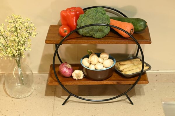 Modern Wooden & Metal 2-Tier Round Shelf - Image 4