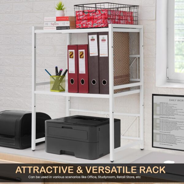 2-Tier Microwave Oven Rack with Storage Shelf and Hooks-White - Image 4