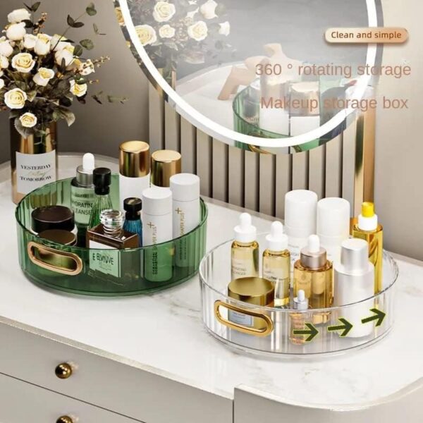 360° Rotating Round Makeup Organizer Tray - Image 5