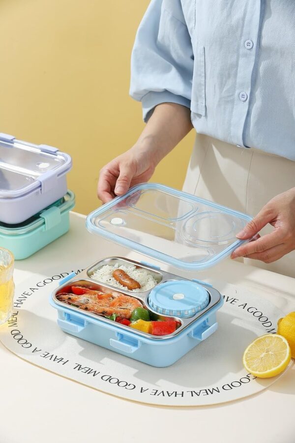 3-Com. Stainless Steel Lunch Box with Cutlery & Soup Container – Blue - Image 4
