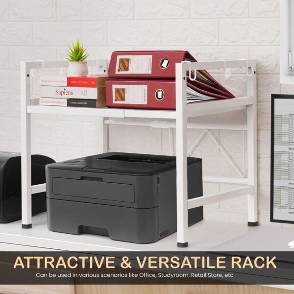 1-Tier Microwave Oven Rack with Storage Shelf and Hooks-White - Image 5