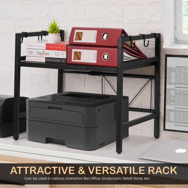 1-Tier Microwave Oven Rack with Storage Shelf and Hooks-Black - Image 5