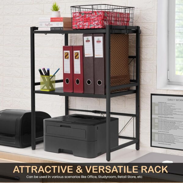 2-Tier Microwave Oven Rack with Storage Shelf and Hooks-Black - Image 6
