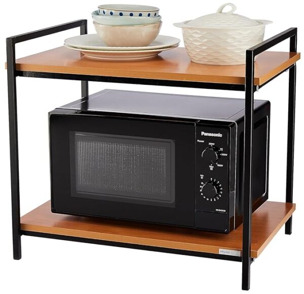 Microwave Oven Stand with Metal Frame & Wood Shelves - Image 6