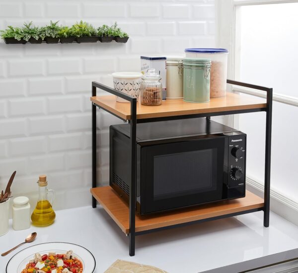 Microwave Oven Stand with Metal Frame & Wood Shelves