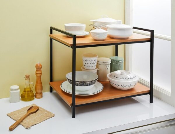 Microwave Oven Stand with Metal Frame & Wood Shelves - Image 7