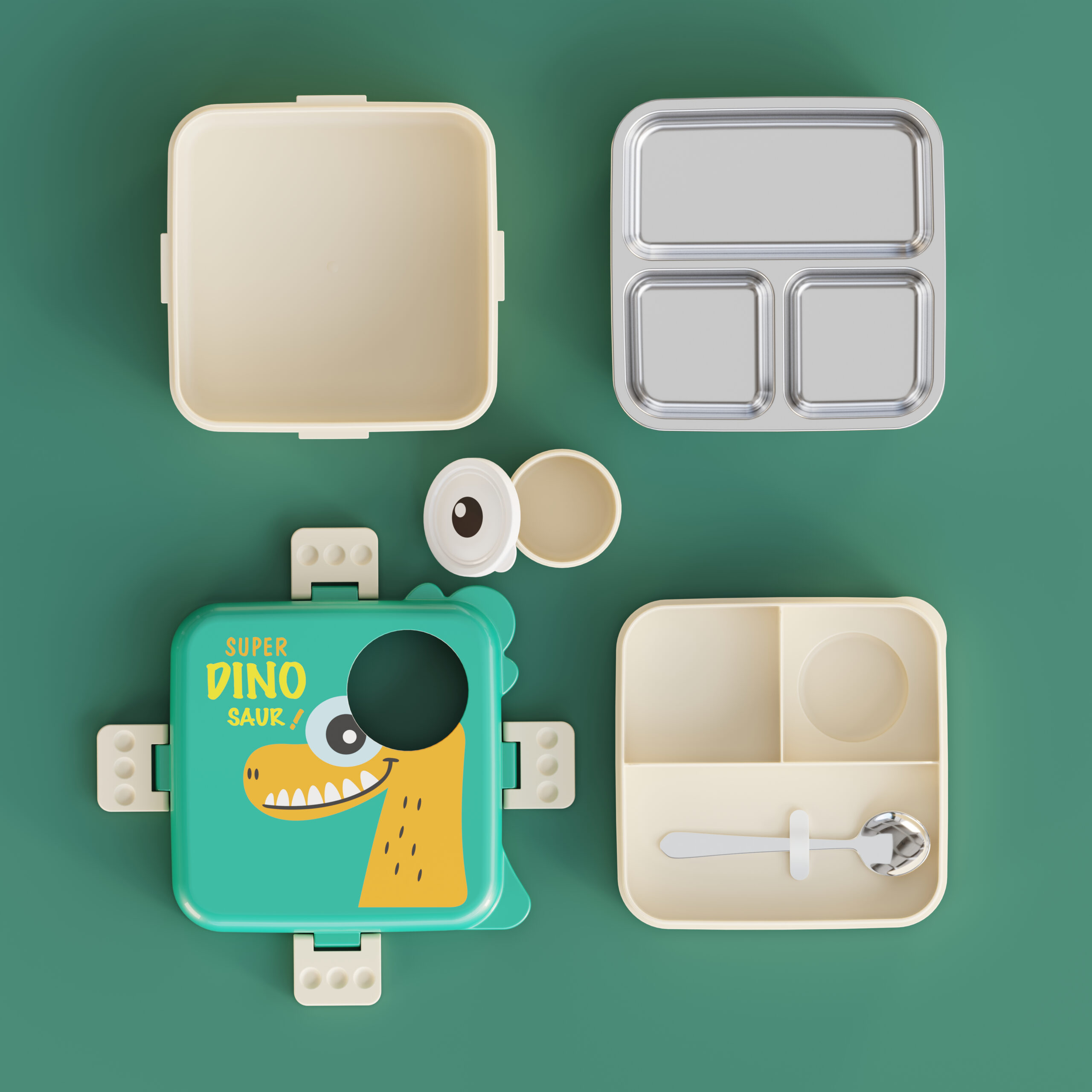 Cartoon Print Lunch box -Green Dinosaur Design - Image 2