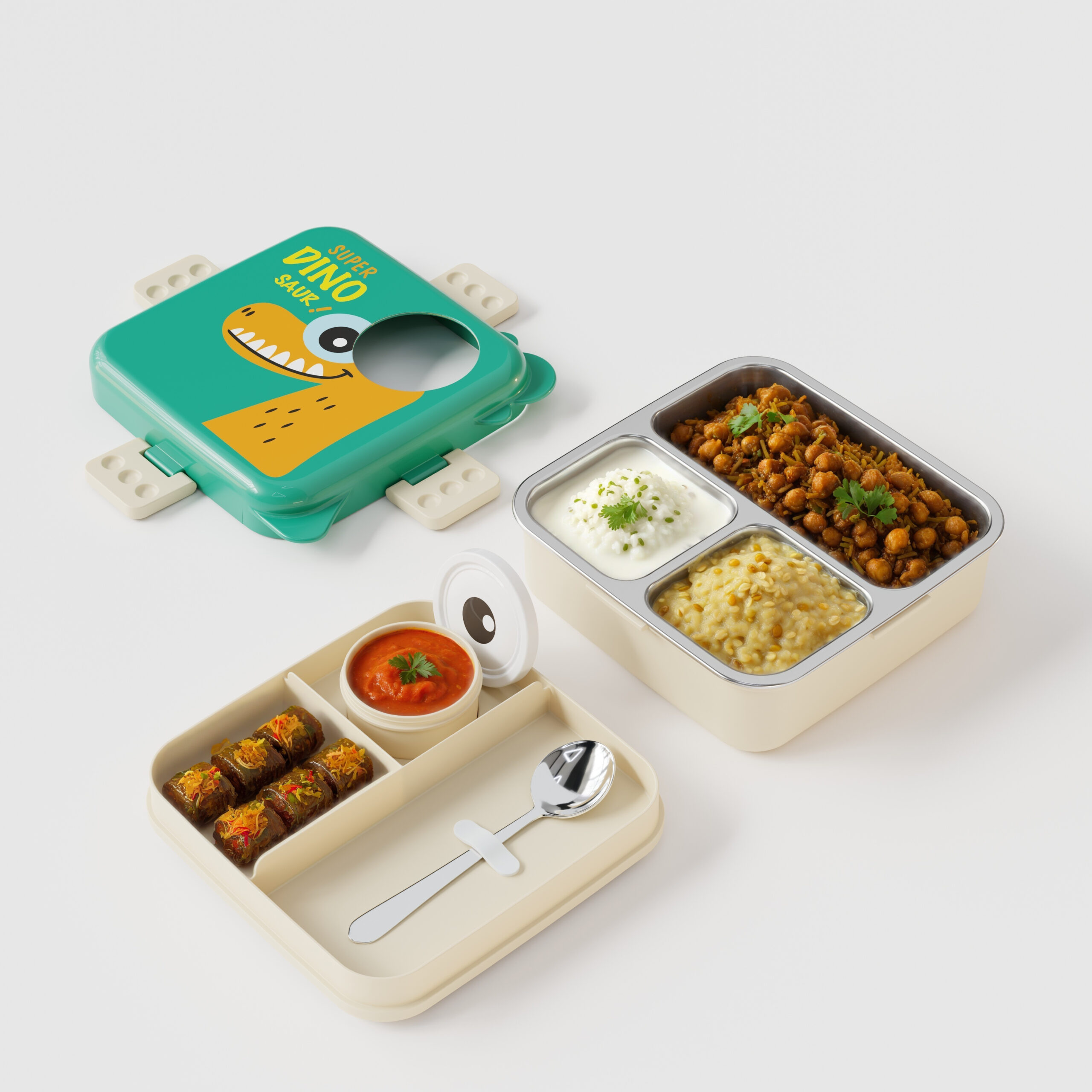 Cartoon Print Lunch box -Green Dinosaur Design - Image 6