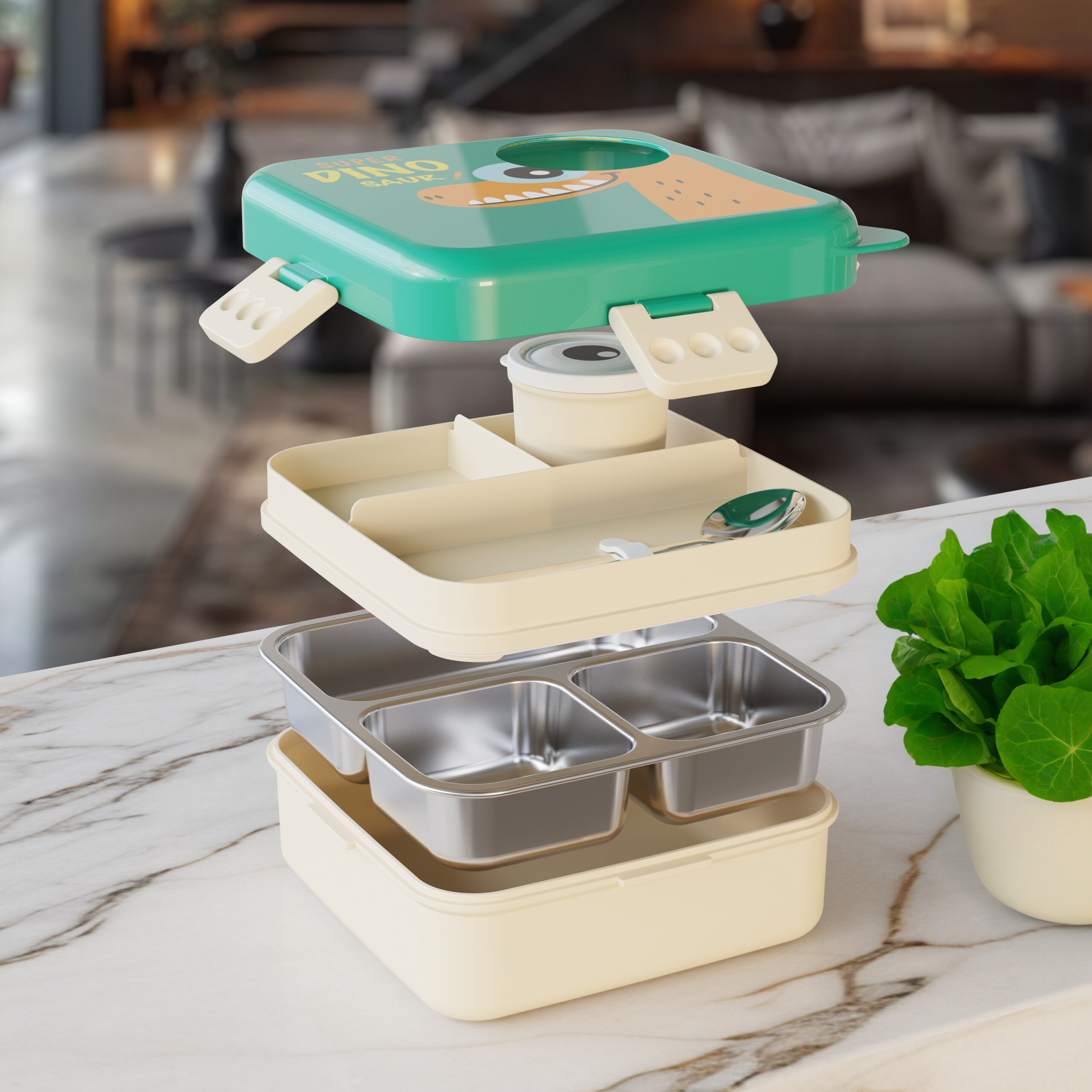 Cartoon Print Lunch box -Green Dinosaur Design - Image 5