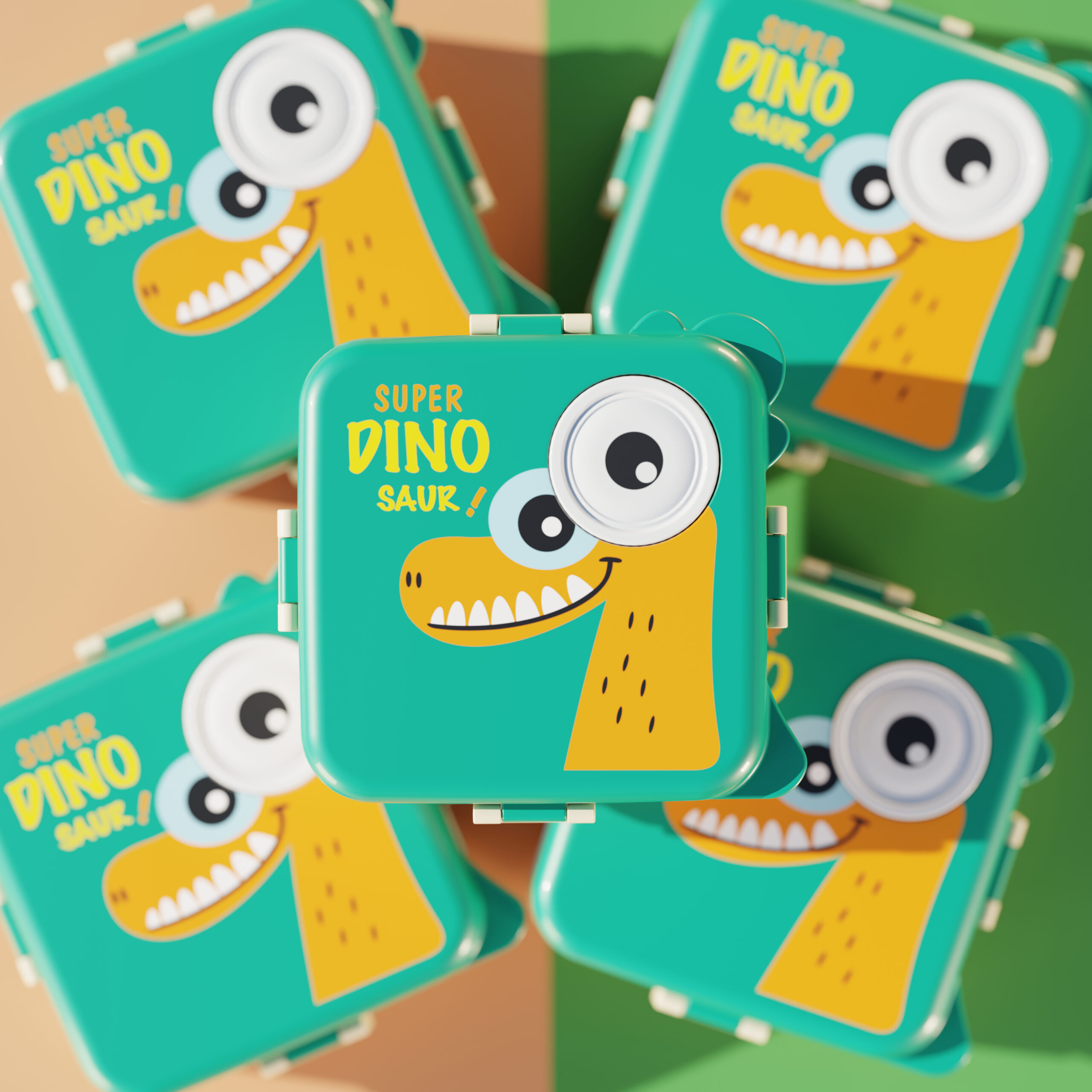 Cartoon Print Lunch box -Green Dinosaur Design - Image 4