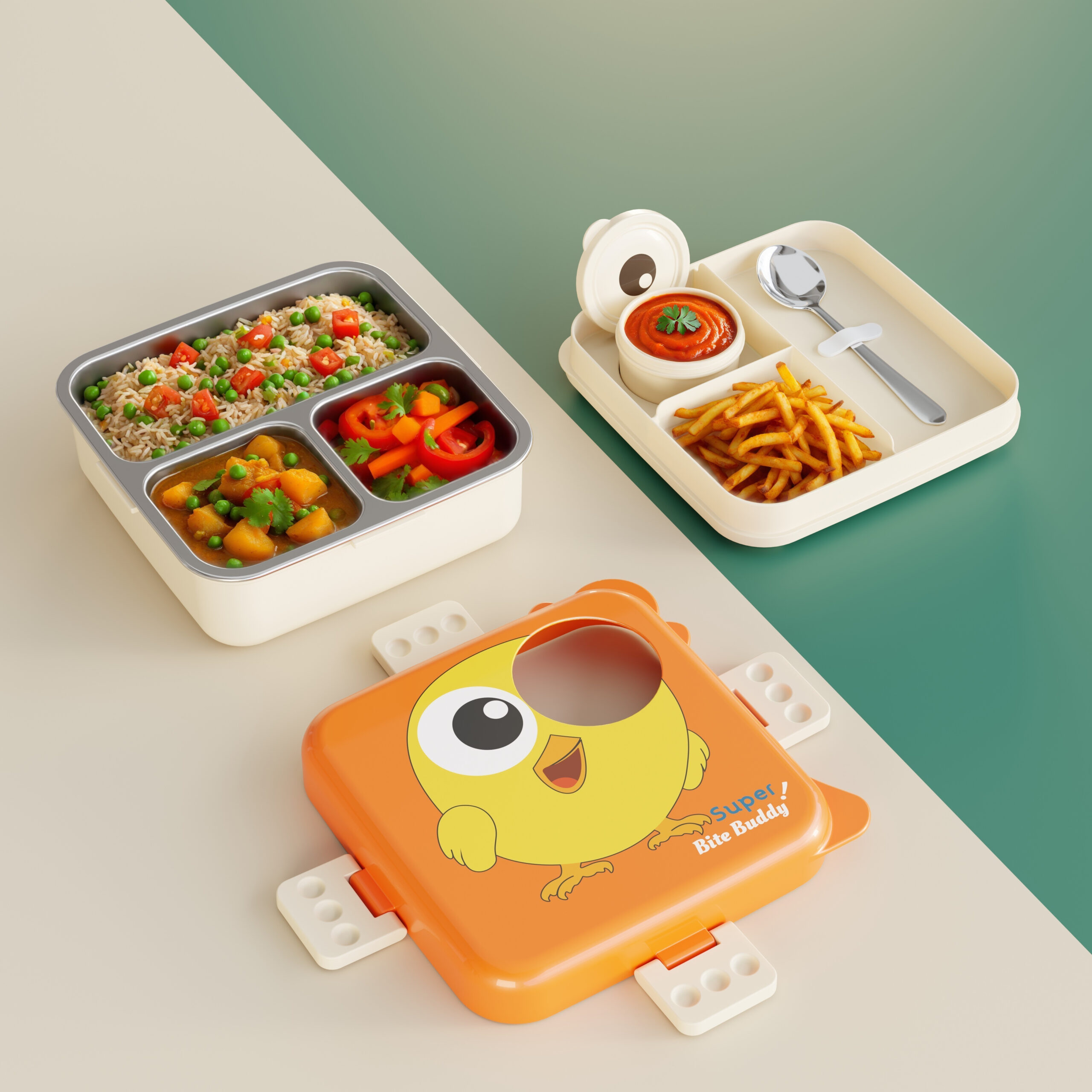 Cartoon Print Lunch box -Orange Chick Design - Image 6