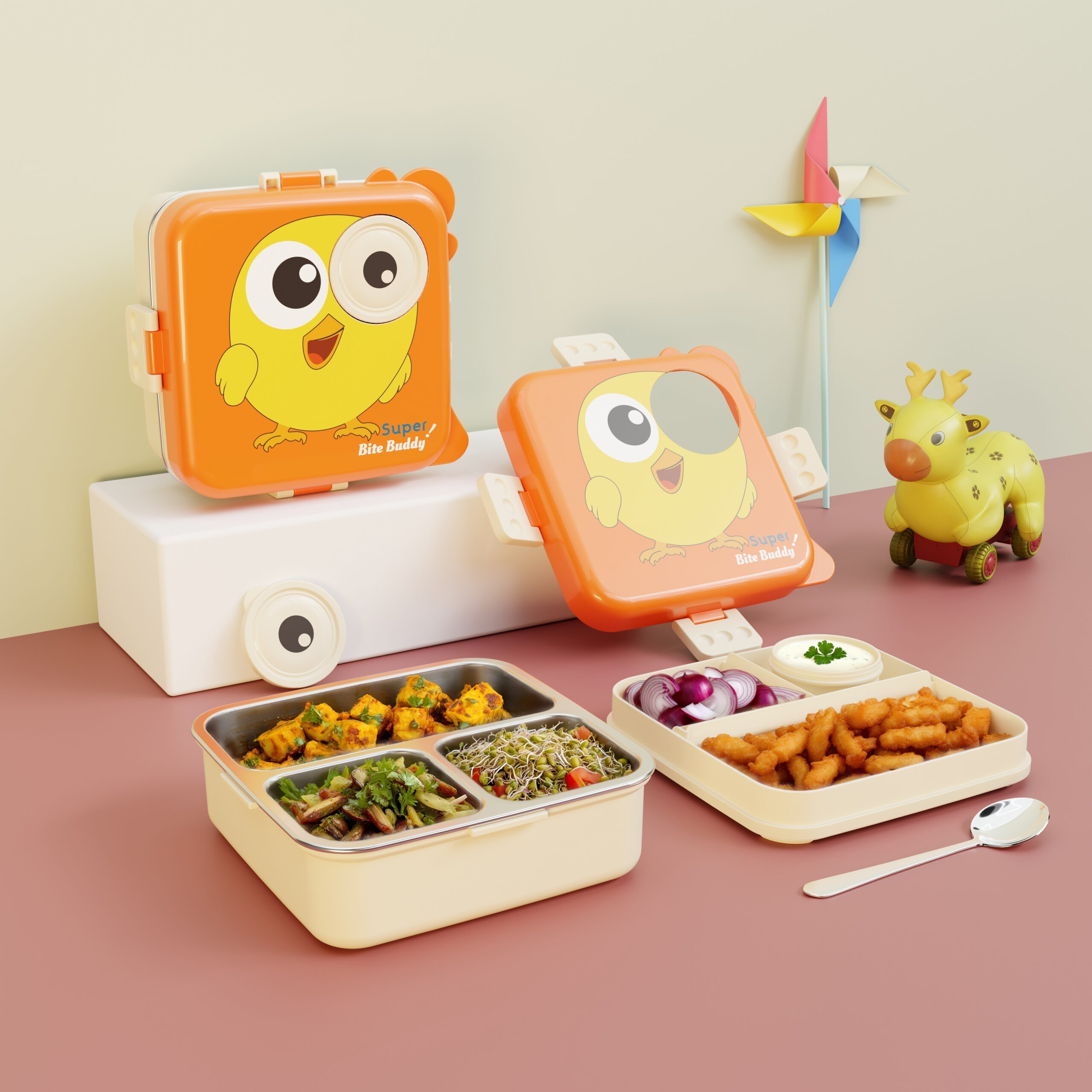 Cartoon Print Lunch box -Orange Chick Design - Image 7