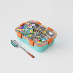 Underwater World Kids Stainless Steel Lunch Box- Cyan+ Orange