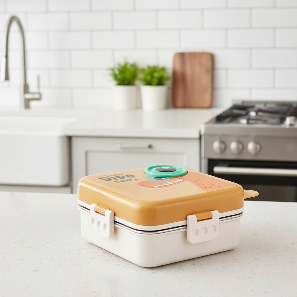 Cartoon Print Lunch box - Yellow Dinosaur Design - Image 2