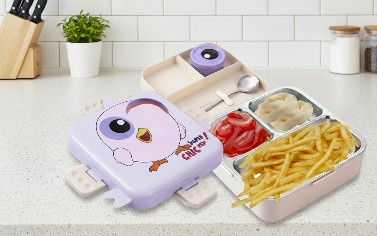 Cartoon Print Lunch box -Purple Chick Design - Image 2