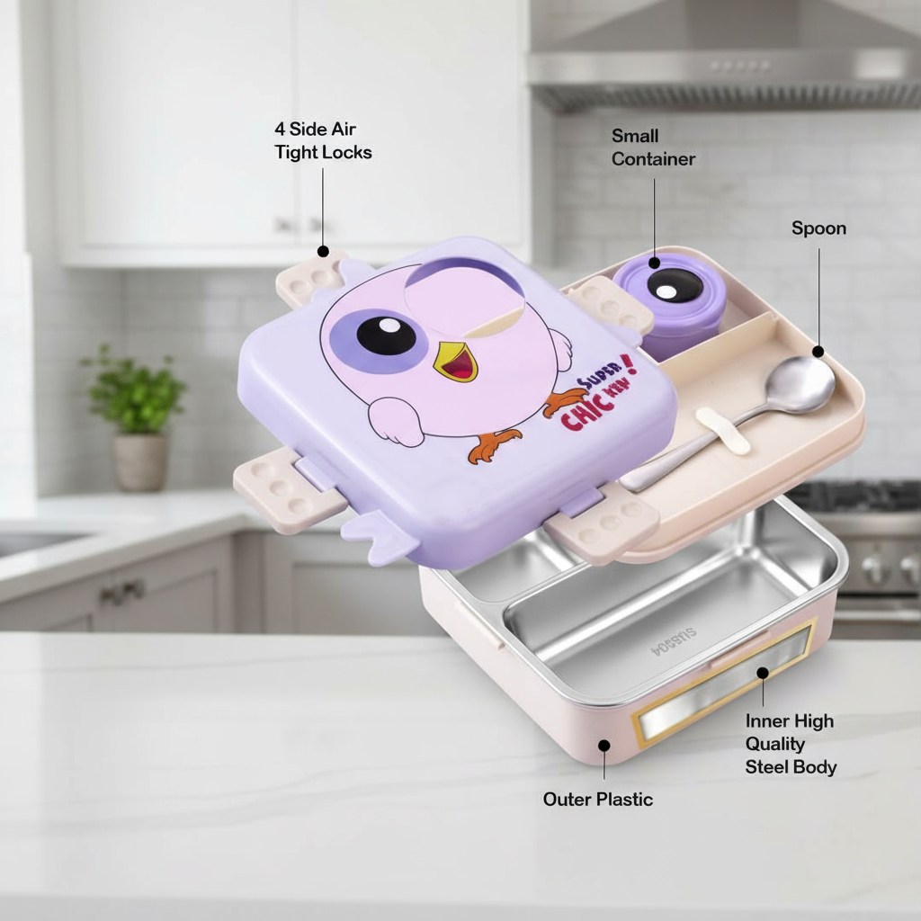 Cartoon Print Lunch box -Purple Chick Design - Image 4