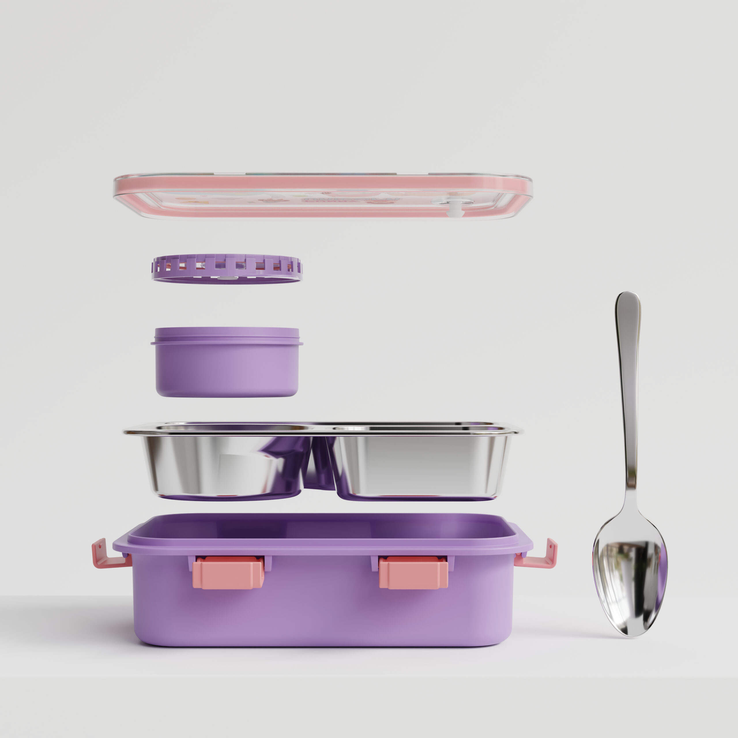 Funny Unicorn Kids Stainless Steel Lunch Box – Purple+Pink - Image 4