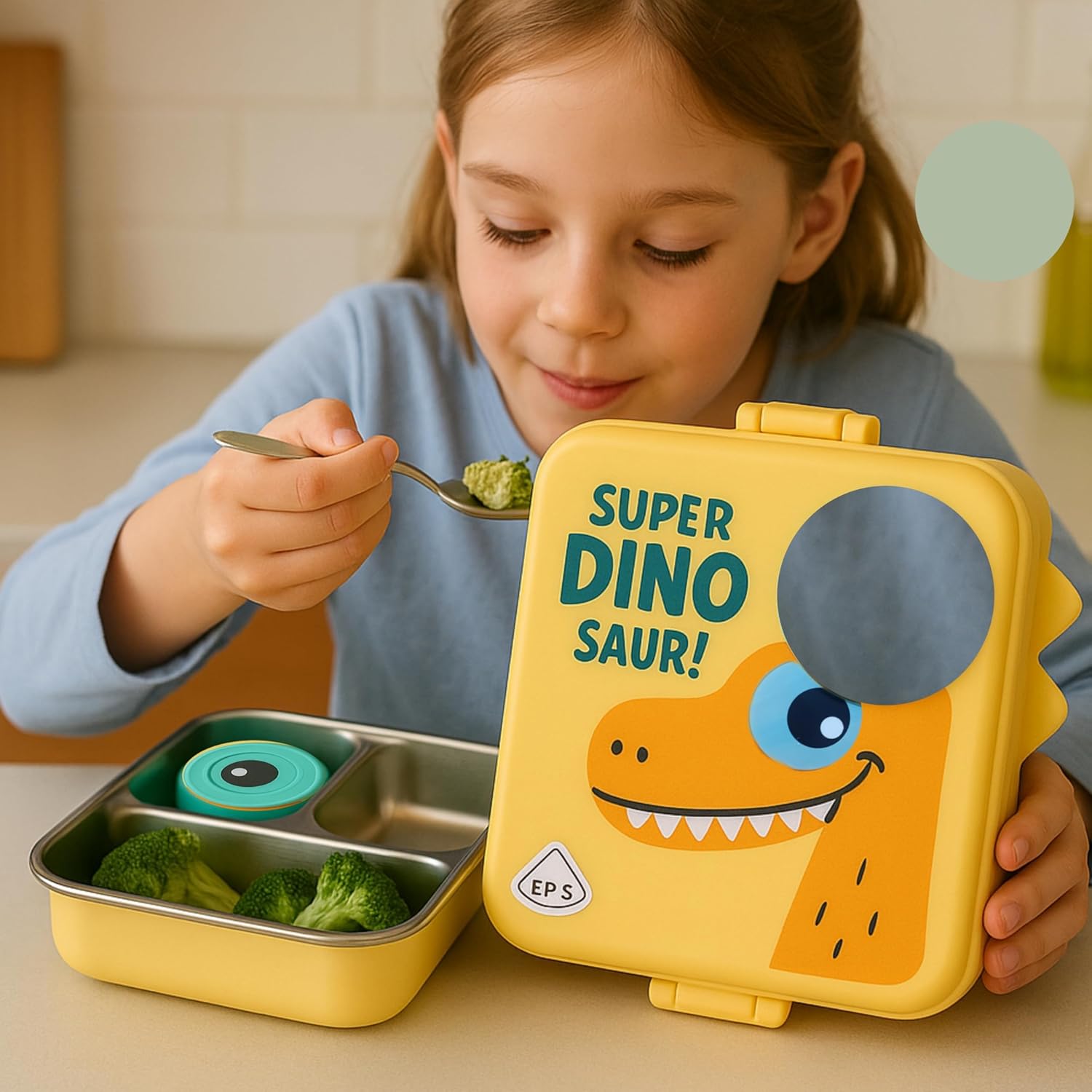 Cartoon Print Lunch box - Yellow Dinosaur Design - Image 3