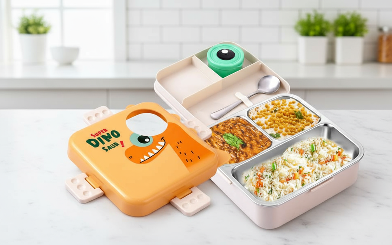 Cartoon Print Lunch box - Yellow Dinosaur Design - Image 4