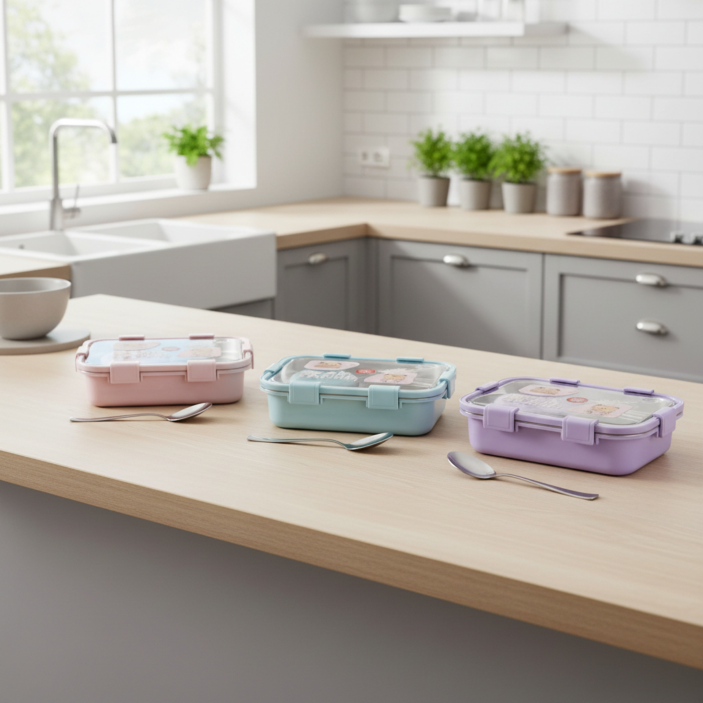 Cute Bear-Themed Kids Stainless Steel Lunch Box – Pink - Image 6