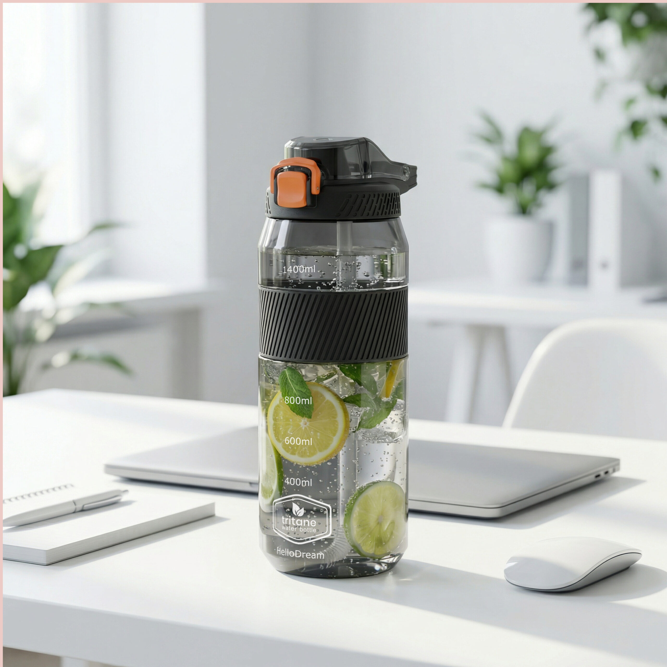 Tritan Sports Water Bottle- Black+ Orange - Image 3