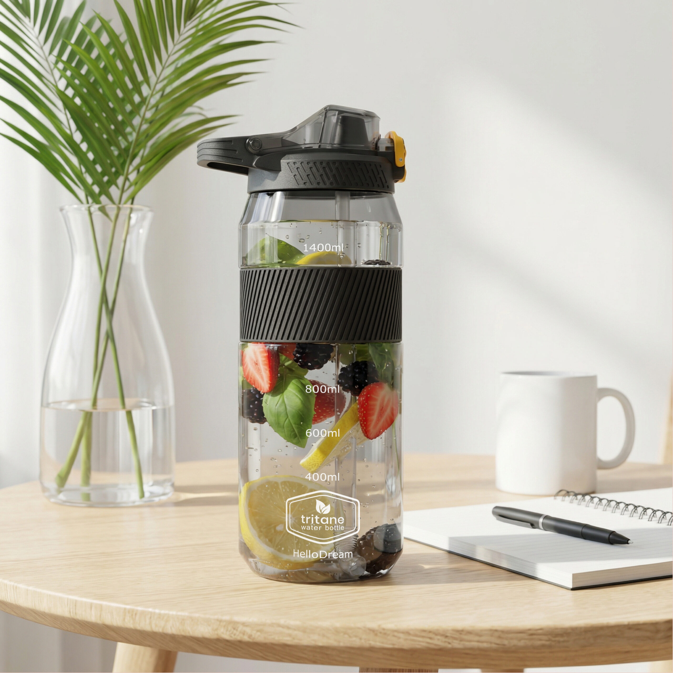 Tritan Sports Water Bottle- Black+ Yellow - Image 2